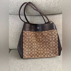 Coach Brown and Black Signature Shoulder Bag